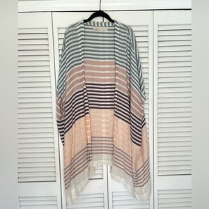 LOFT Blue and White Striped Lightweight Kimono Cardigan Sz: OS